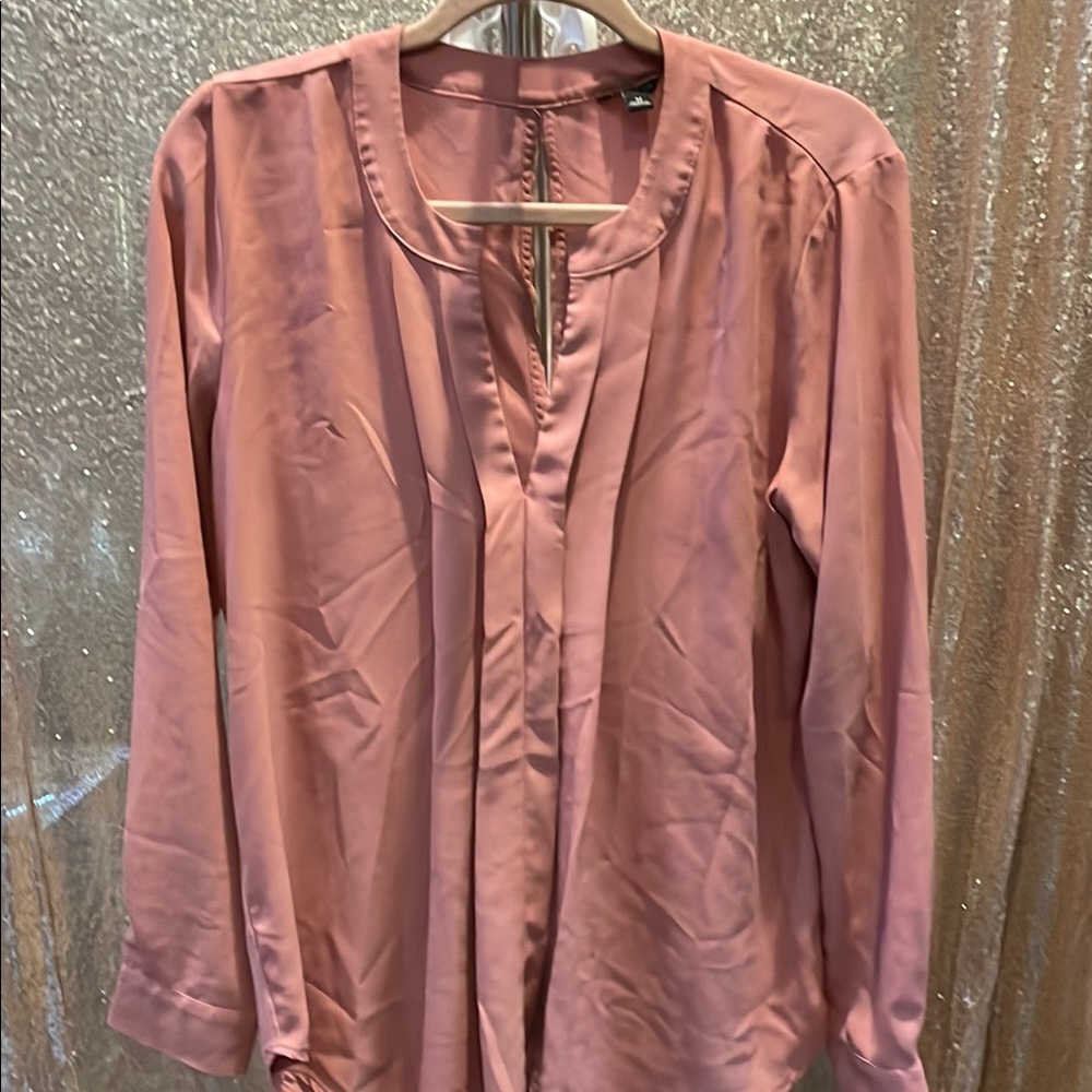 Ann Taylor Satin Split-Neck Blouse - Dusty Rose